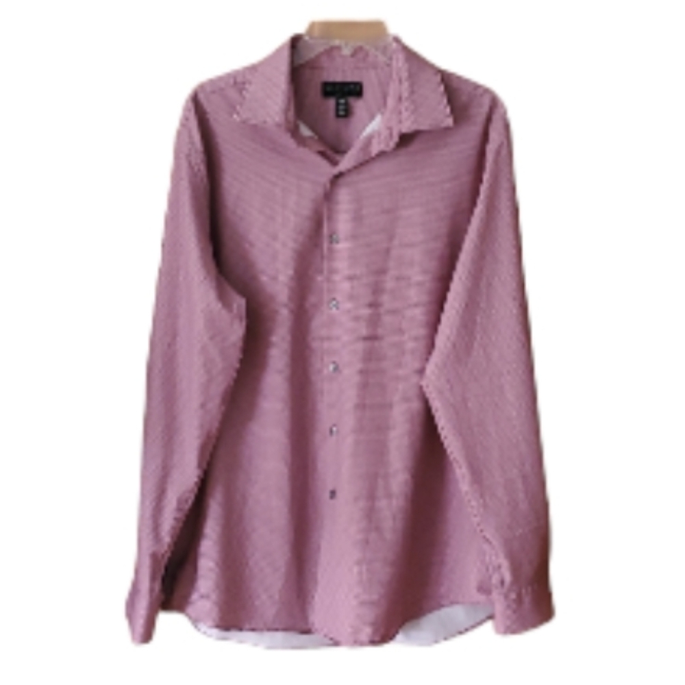 Alfani Mens Burgundy Patterned Slim Fit 4-Way Stretch Buttondown‎ Shirt